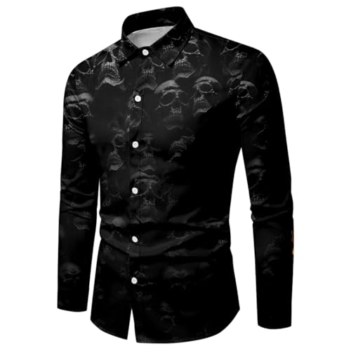 Halloween Kostüm Herren Gruselig, Hemd Blutspritzer Muster Revershemd Hässliches Tshirt Regular Fit Knopfleiste Party Lustige Hemdem Entsetzen Totenkopf Langarmhemd von NAFING