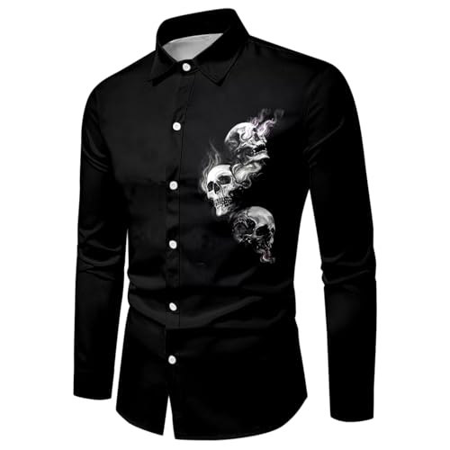 Halloween Kostüm Herren Gruselig, Hemd Blutspritzer Muster Revershemd Hässliches Tshirt Regular Fit Knopfleiste Party Lustige Hemdem Entsetzen Totenkopf Langarmhemd von NAFING