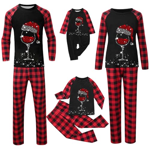 Weihnachtspyjama Familie Set Weihnachten Pyjama Schlafanzug Partner Damen Herren Kinder Nachtwäsche Jungen Mädchen Rundhals Hausanzug Matching Pyjamas Sleepwear A1 von NAFING
