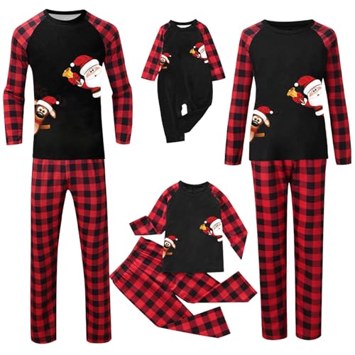 Weihnachtspyjama Familie Set Weihnachten Pyjama Schlafanzug Partner Damen Herren Kinder Nachtwäsche Jungen Mädchen Rundhals Hausanzug Matching Pyjamas Sleepwear A25 von NAFING