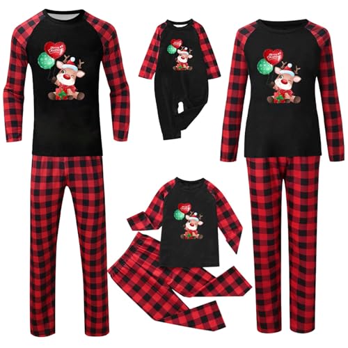 Weihnachtspyjama Familie Set Weihnachten Pyjama Schlafanzug Partner Damen Herren Kinder Nachtwäsche Jungen Mädchen Rundhals Hausanzug Matching Pyjamas Sleepwear A84 von NAFING