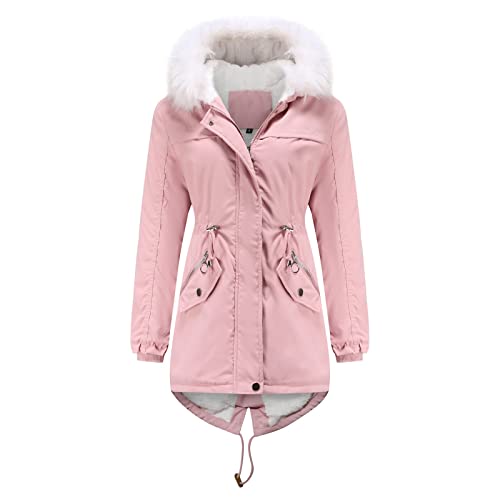 NAFING Winterjacke Damen Windbreaker mit Teddyfell und Fellkragen Winterjacke Classic Basic Wintermantel Fleecejacke Softshelljacke Casual Loose Damenjacke Frauen Komfortable Passform Funktionjacke von NAFING