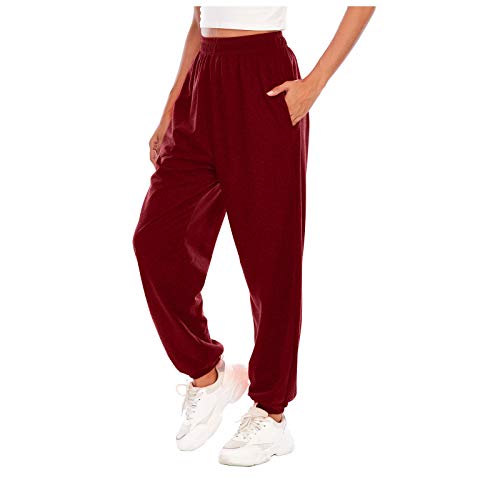 Sporthose Damen Lang Stoffhose Fitnesshosen High Waist Weites Bein Hosen Damenhose Gummibund Laufhose Oversize Atmungsaktiv Weich Sweatpants Trainingshose Jogginghosen Schnell Trocknende Pluderhose von NAFING