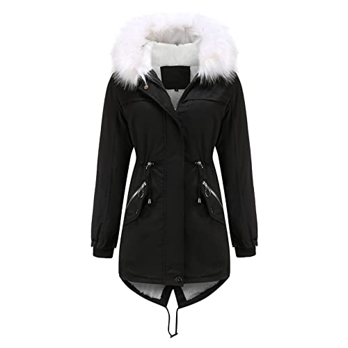 Winterjacke Damen Windbreaker mit Teddyfell und Fellkragen Winterjacke Modischer Classic Softshelljacke ReißVerschluss Fleecejacke Winter Warmes Damenjacke Kapuzenpullover Fleecemantel Funktionjacke von NAFING