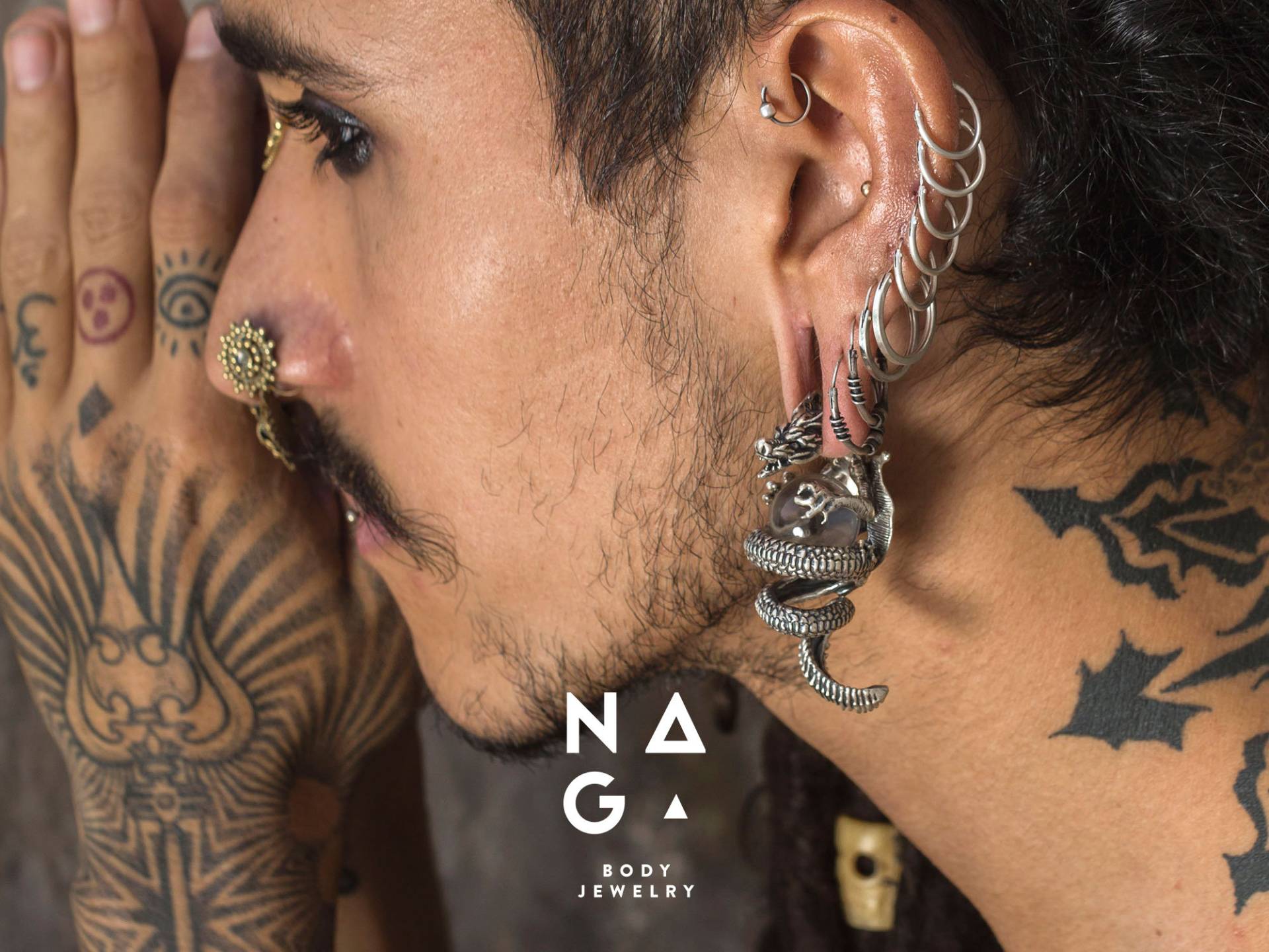 1 Paar Drachen Ohrgewichte Aus Versilbertem Silber - Für Viele Größen Ab 12 Mm Für Verschiedene Edelsteine Geeignet Grossverkauf von NAGABodyJewelry