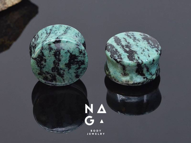 1 Paar Grüne Zebra Jasper Ohr Plugs - Größen Von 6G | 4 Mm Bis 2 "' | 52 Handgemacht Bio, Für Großhandel Verfügbar von NAGABodyJewelry