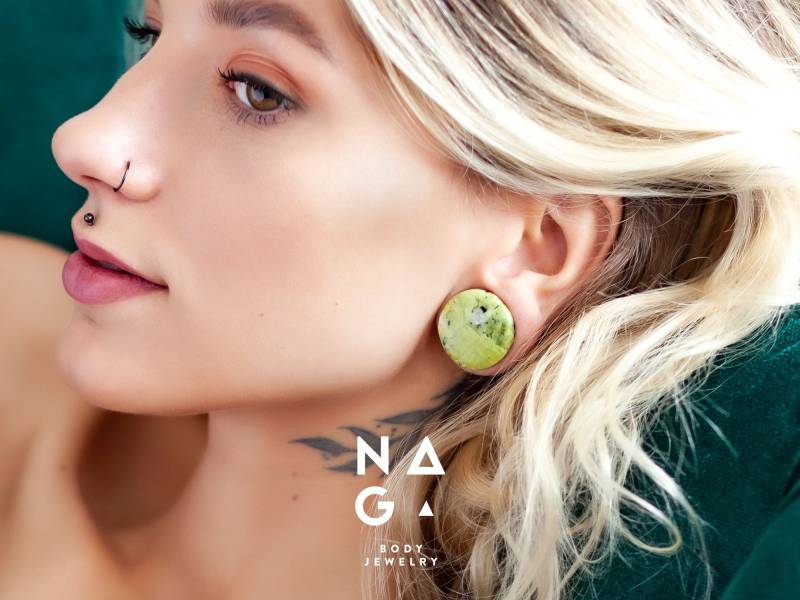 1 Paar Lizardit Stein Ohrstecker, Steinohrmesser, Double Flare Plugs von NAGABodyJewelry