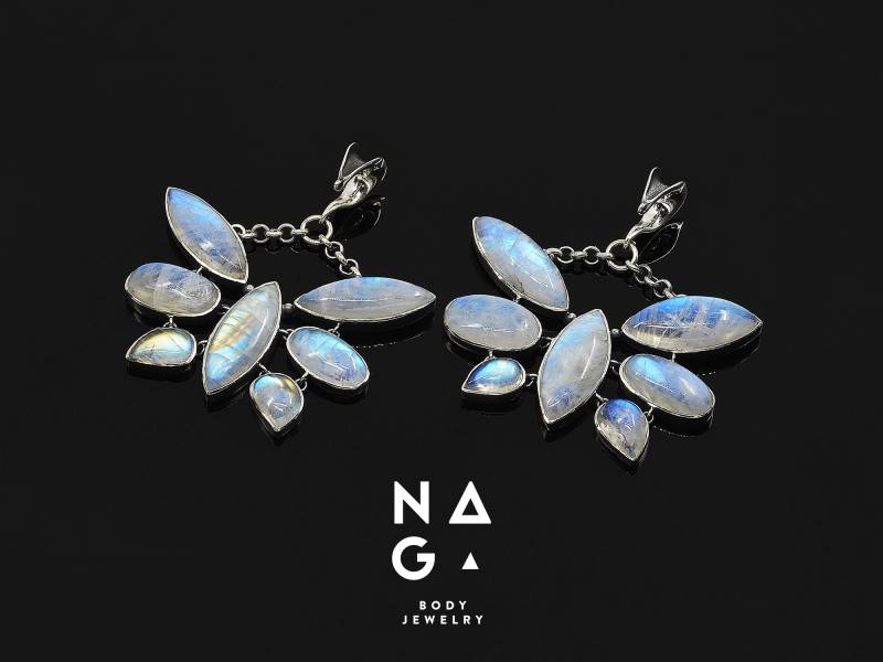 1 Paar Mondstein Libelle Ohrgewichte Aus Versilbertem Silber - Für Alle Ab 1, 5 Mm von NAGABodyJewelry