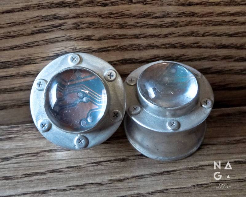 1 Paar Ohr Plugs 11/16 Zoll 18 Mm Platine - Silber Und Kristall Quarz Linsen Double Flared Handgemacht von NAGABodyJewelry