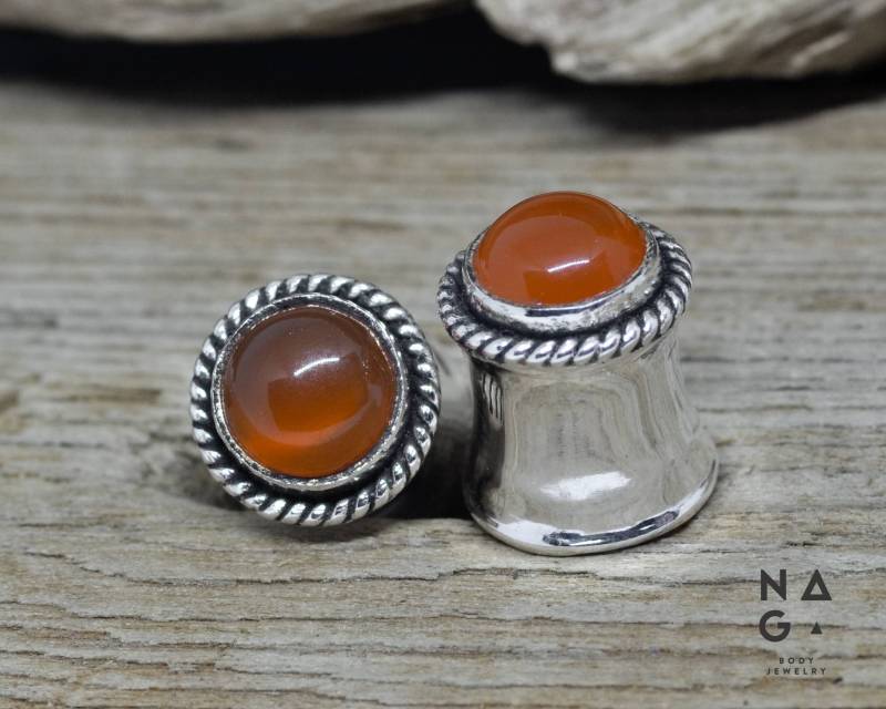 1 Paar Silber Ohrstecker 0G 8 Mm - Und Karneol Double Flared Handgemacht 925 von NAGABodyJewelry