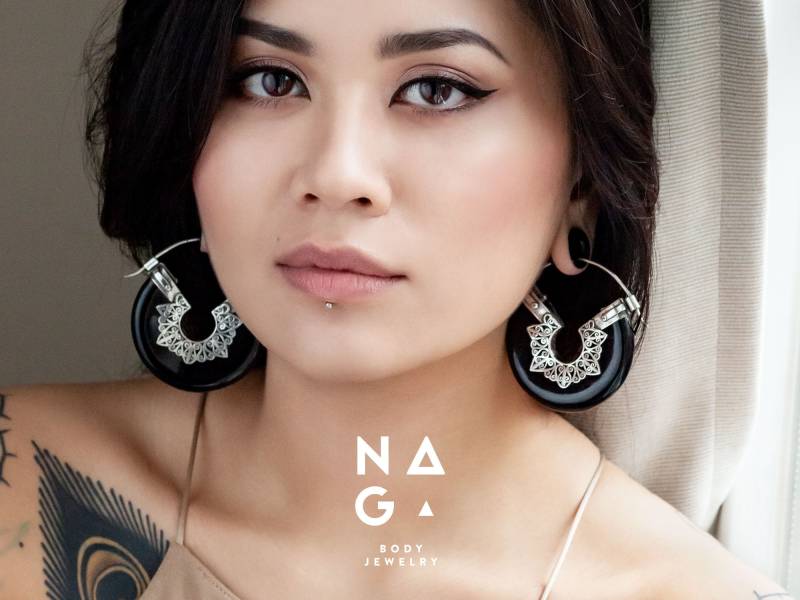 1 Paar Silberfarbene Black Onyx Donut Disc Ohrgewichte, Ohrhänger, Unikate von NAGABodyJewelry