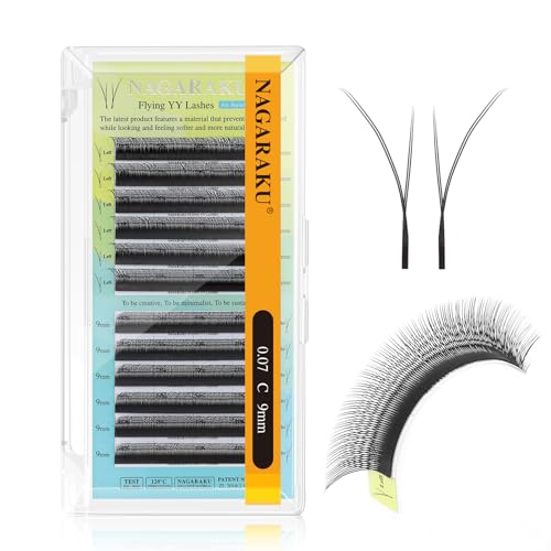 NAGARAKU Fox YY Wimpern 4D Schräger Flug Y Form Doppeltipps Lüfter Webart Wimpernverlängerung Vorgefächerter Fertige Fächer Natürlich Wimpernfächer Flying YY Lash mit Eyeliner Effekt (0.07 C 9mm) von NAGARAKU
