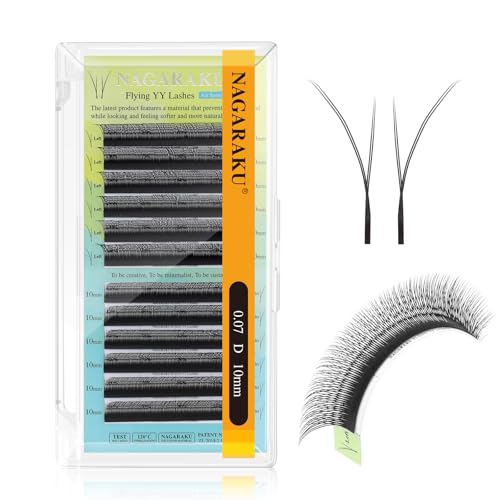 NAGARAKU Fox YY Wimpern 4D Schräger Flug Y Form Doppeltipps Lüfter Webart Wimpernverlängerung Vorgefächerter Fertige Fächer Natürlich Wimpernfächer Flying YY Lash mit Eyeliner Effekt (0.07 D 10mm) von NAGARAKU