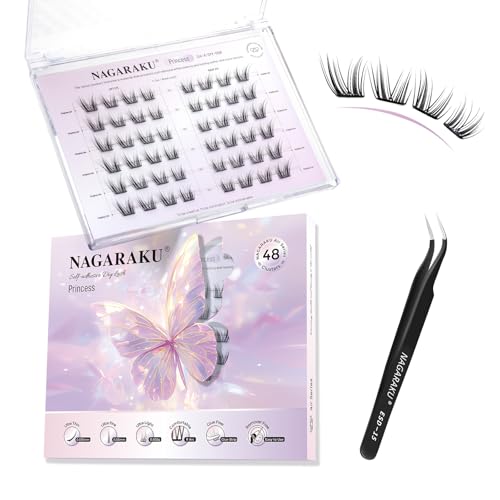 NAGARAKU Selbstklebende Wimpern mit Pinzette Set 48 Fans Einteilig Geformt Dünne Flocken Kein Kleber Entferner Wiederverwendbar Drückende Natürlich Aussehend Lash mit Eyeliner Effekt (C Curl Princess) NAGARAKU Selbstklebende Wimpern mit Pinzette Set 48 Fans Einteilig Geformt Dünne Flocken Kein Kleber Entferner Wiederverwendbar Drückende Natürlich Aussehend Lash mit Eyeliner Effekt (C Curl Princess) von NAGARAKU