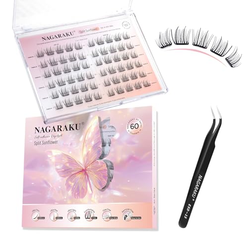 NAGARAKU Selbstklebende Wimpern mit Pinzette Set 60 Fans Einteilig Geformt Dünne Flocken Kein Kleber Entferner Drückende Wiederverwendbar Natürlich Aussehende Für Augenformen (C Curl Split Sunflower) NAGARAKU Selbstklebende Wimpern mit Pinzette Set 60 Fans Einteilig Geformt Dünne Flocken Kein Kleber Entferner Drückende Wiederverwendbar Natürlich Aussehende Für Augenformen (C Curl Split Sunflower) von NAGARAKU