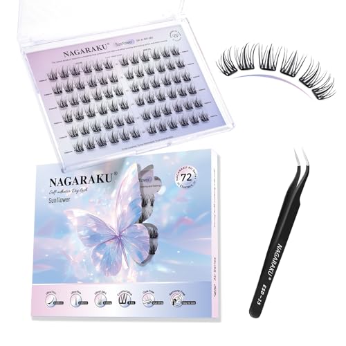 NAGARAKU Selbstklebende Wimpern mit Pinzette Set 72 Fans Einteilig Geformt Dünne Flocken Kein Kleber Entferner Drückende Wiederverwendbar Natürlich Aussehende Für alle Augenformen (C Curl Sunflower) NAGARAKU Selbstklebende Wimpern mit Pinzette Set 72 Fans Einteilig Geformt Dünne Flocken Kein Kleber Entferner Drückende Wiederverwendbar Natürlich Aussehende Für alle Augenformen (C Curl Sunflower) von NAGARAKU