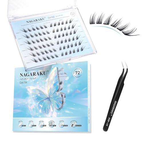 NAGARAKU Selbstklebende Wimpern mit Pinzette Set 72 Fans Einteilig Geformt Dünne Flocken Kein Kleber Entferner Wiederverwendbar Drückende Schräger Flug Eyelash mit Eyeliner Effekt (C Curl Cool Fox) NAGARAKU Selbstklebende Wimpern mit Pinzette Set 72 Fans Einteilig Geformt Dünne Flocken Kein Kleber Entferner Wiederverwendbar Drückende Schräger Flug Eyelash mit Eyeliner Effekt (C Curl Cool Fox) von NAGARAKU