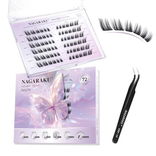 NAGARAKU Selbstklebende Wimpern mit Pinzette Set 72 Fans Einteilig Geformt Dünne Flocken Kein Kleber Entferner Wiederverwendbar Drückende Schräger Flug Eyelash mit Eyeliner Effekt (C Curl Flying Fox) NAGARAKU Selbstklebende Wimpern mit Pinzette Set 72 Fans Einteilig Geformt Dünne Flocken Kein Kleber Entferner Wiederverwendbar Drückende Schräger Flug Eyelash mit Eyeliner Effekt (C Curl Flying Fox) von NAGARAKU