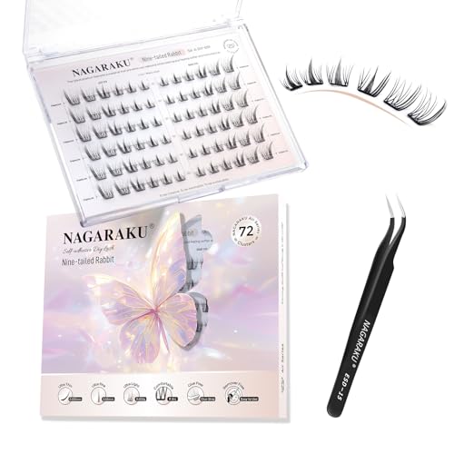 NAGARAKU Selbstklebende Wimpern mit Pinzette Set 72 Fans Einteilig Geformt Dünne Flocken Kein Kleber Entferner Wiederverwendbar Drückende Schräger Flug mit Eyeliner Effekt(C Curl Nine-tailed Rabbit) NAGARAKU Selbstklebende Wimpern mit Pinzette Set 72 Fans Einteilig Geformt Dünne Flocken Kein Kleber Entferner Wiederverwendbar Drückende Schräger Flug mit Eyeliner Effekt(C Curl Nine-tailed Rabbit) von NAGARAKU