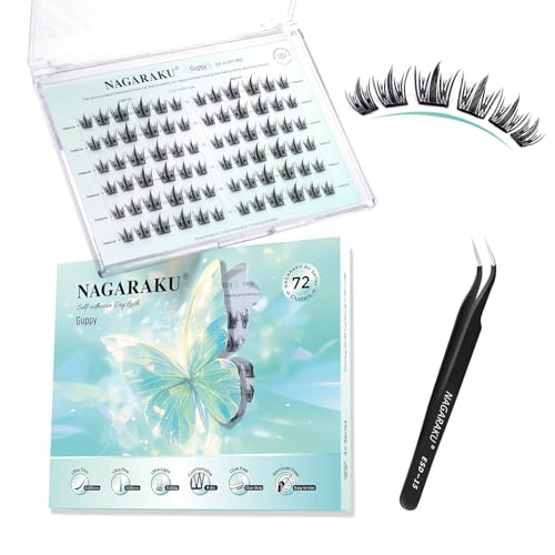 NAGARAKU Selbstklebende Wimpern mit Pinzette Set 72 Fans Einteilig Geformt Dünne Flocken Voluminöse Kein Kleber Entferner Drückende Eyelash Wiederverwendbar Vorgeklebte Heavy Makeup Lash(C Curl Guppy) NAGARAKU Selbstklebende Wimpern mit Pinzette Set 72 Fans Einteilig Geformt Dünne Flocken Voluminöse Kein Kleber Entferner Drückende Eyelash Wiederverwendbar Vorgeklebte Heavy Makeup Lash(C Curl Guppy) von NAGARAKU