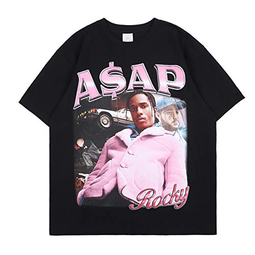 NAGRI Herren ASAP Rocky Baumwolle T-Shirt Schwarz,M von Travis Scott