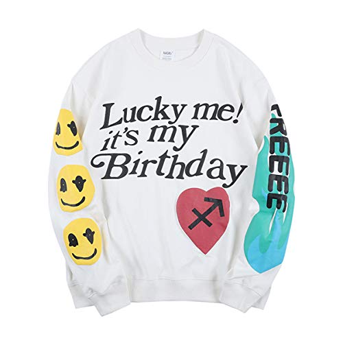 Kanye Lucky me it‘s My Birthday Sweatshirt, Weiß, S von NAGRI