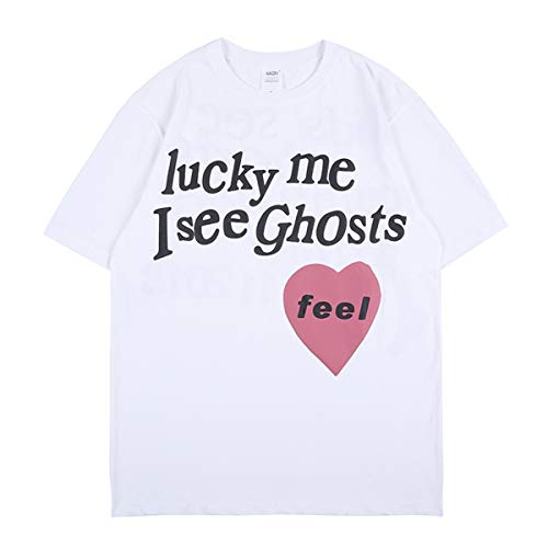 Lucky me I See Ghosts Crew Neck T-Shirt, Weiß, L von NAGRI