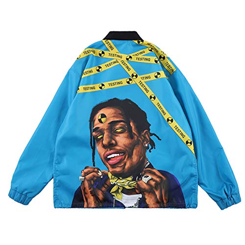 NAGRI ASAP Rocky Testing Langarm Hip Hop Graphic Windbreaker - Blau - Klein von NAGRI