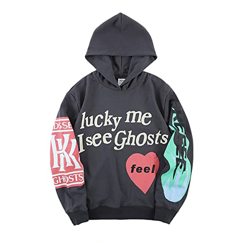 NAGRI Herren Lucky me I See Ghosts Kapuzenpullover Pullover Hooded Sweatshirt Grau,S von NAGRI