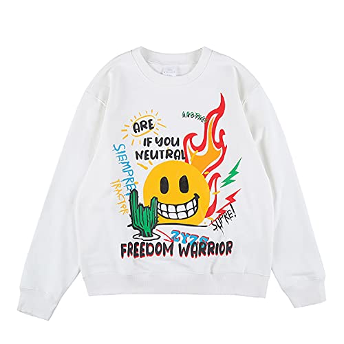 NAGRI Herren Smile Face Sweatshirt Weiß,S von Travis Scott