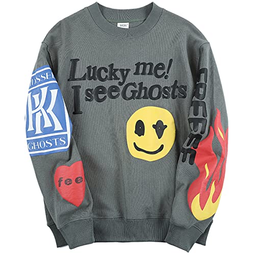 NAGRI Lucky me I See Ghosts Sweatshirt Grün,XL von NAGRI