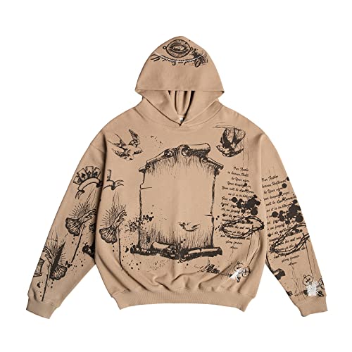 NAGRI Unisex Grafik Rapper Pullover Hoodie Khaki,M von NAGRI