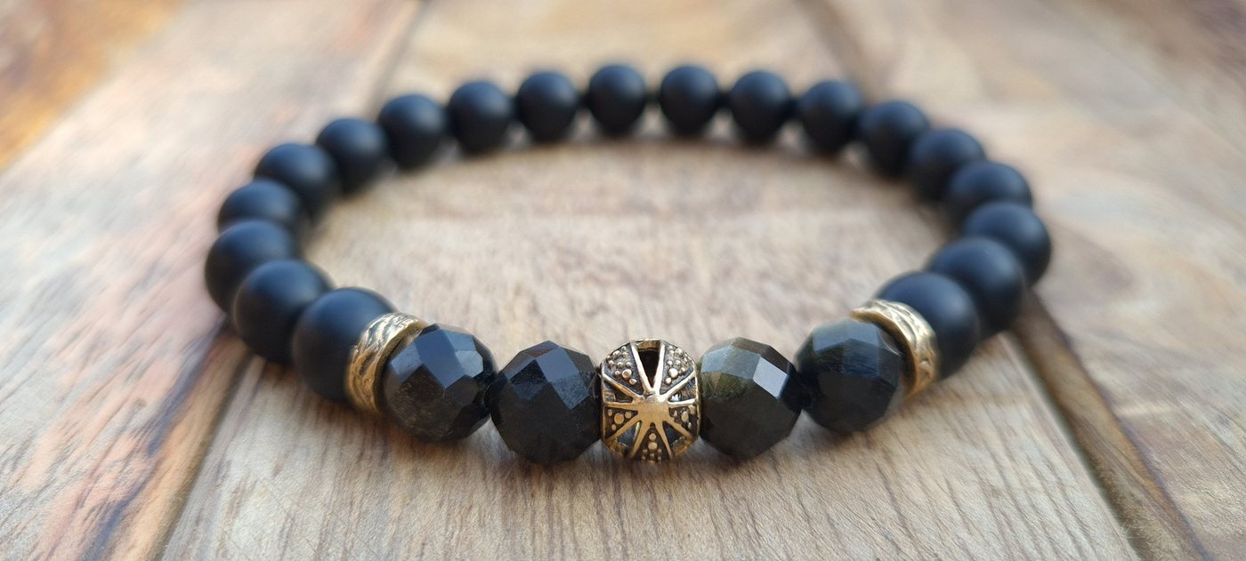 NAHLE Armband Naturstein Perlenarmband Golden Obsidian, mit Golden Obsidian und Onyx von NAHLE