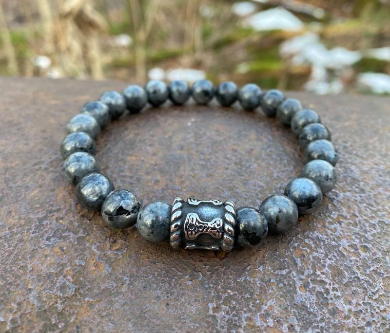 NAHLE Armband Naturstein Perlenarmband Larvikit Partnerarmband (inkl. Schmuckbox), elastisches Band von NAHLE