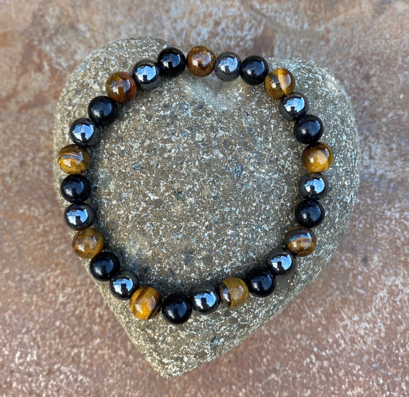 NAHLE Armband Naturstein Perlenarmband Obsidian, mit Obsidian Tigerauge und Hämatit von NAHLE