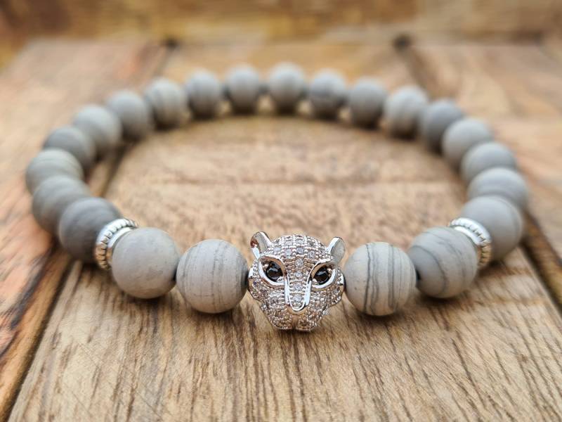 NAHLE Armband Perlenarmband Schneeleopard Partnerarmband (inkl. Schmuckbox), handmade, made in Germany von NAHLE