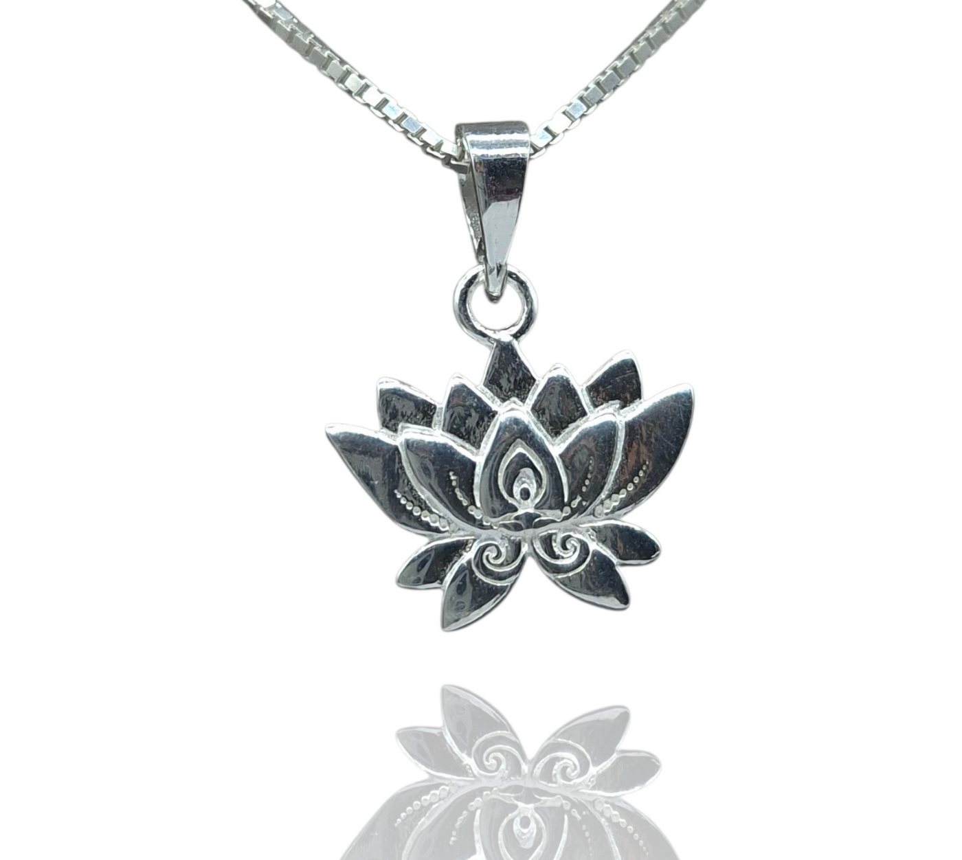 NAHLE Kette mit Anhänger Damen Lotusblume Silber Kette Blume Geschenk für Frauen (2-tlg., inkl. Schmuckbox) von NAHLE