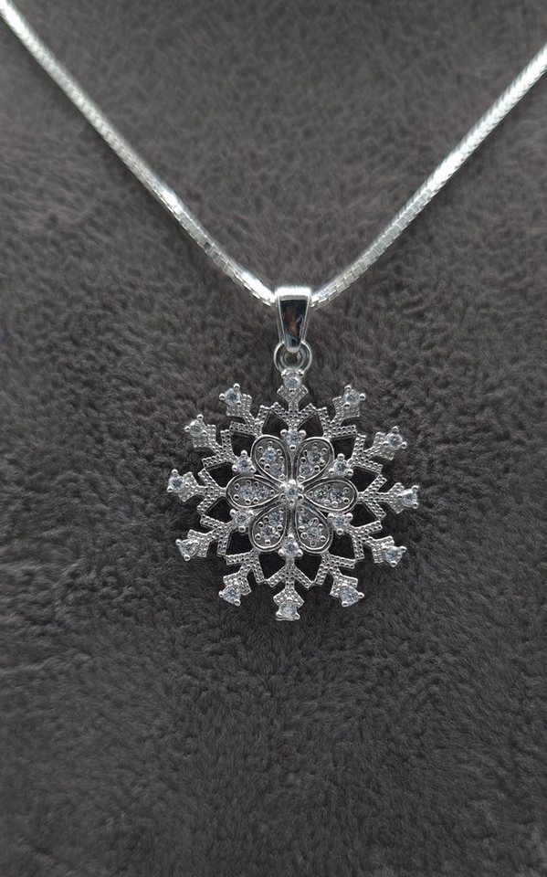 NAHLE Kette mit Anhänger Damen Silber Kette Eisblume Kristall Schneeflocke mit Zirkonia, 925 Silber - rhodiniert von NAHLE