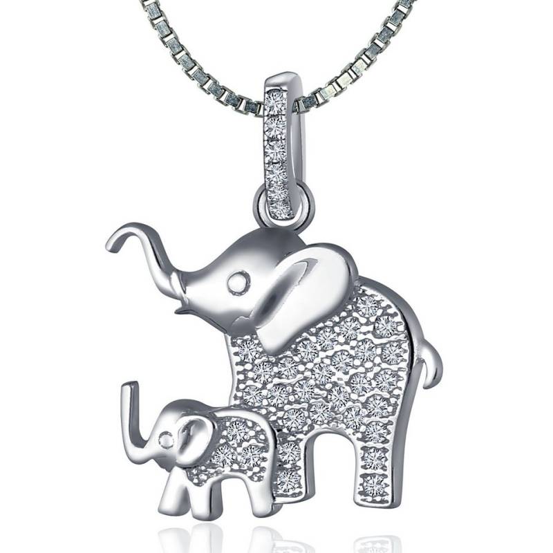 NAHLE Kette mit Anhänger Damen Silberkette Silber Elefanten Kette (inklusive Schmuckbox), 925 Silber Anhänger mit Zirkonia - rhodiniert von NAHLE