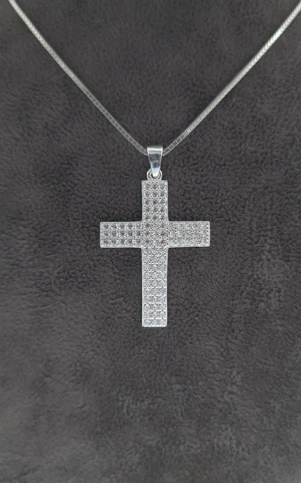 NAHLE Kette mit Anhänger Kreuz Silberkette Kreuz Kette (inkl. Schmuckbox), 925 Silber / rhodiniert von NAHLE