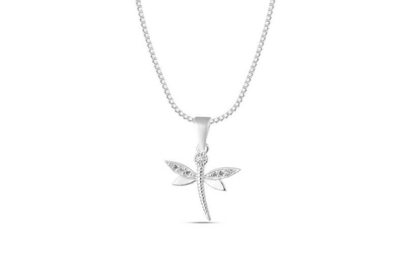 NAHLE Kette mit Anhänger Minimalistische Halskette für Damen Filigrane Libelle Silber Kette (2-tlg., inklusive Schmuckbox), 925 Silber Anhänger mit Zirkonia - rhodiniert von NAHLE