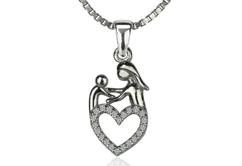 NAHLE Kette mit Anhänger Mutter Kind Silber Kette (2-tlg., inklusive Schmuckbox), 925 Silber Anhänger mit Zirkonia - rhodiniert von NAHLE