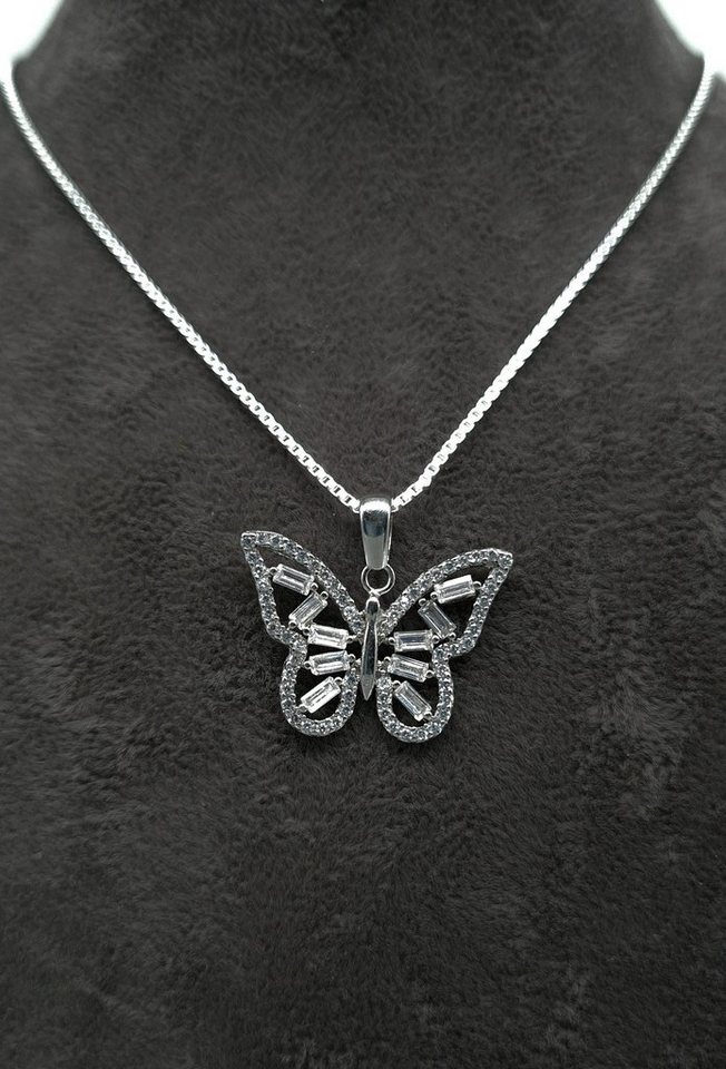 NAHLE Kette mit Anhänger Schmetterling Anhänger Damen Baguette 925 Silberkette (inklusive Schmuckschachtel), 925 Silber Anhänger mit Zirkonia - rhodiniert von NAHLE