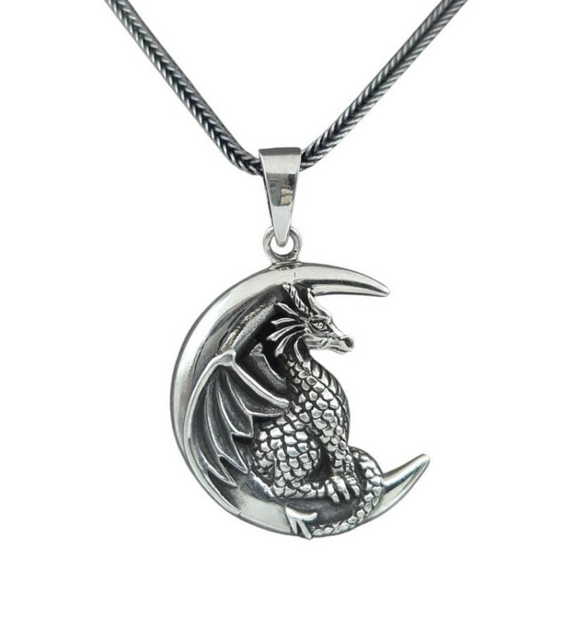 NAHLE Kette mit Anhänger Silber Drache Mond Fuchsschwanzkette Halsschmuck mystischer Anhänger (2-tlg., inkl. Schmuckbox) von NAHLE