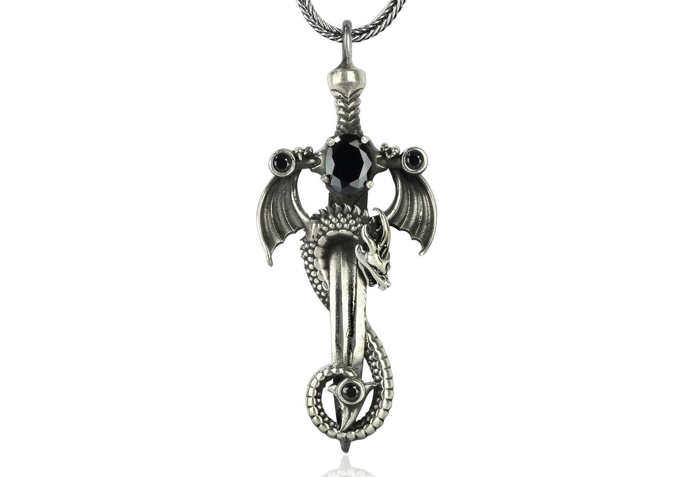 NAHLE Kette mit Anhänger Silber Drache mit Silber Fuchsschwanz Kette 55cm (2-tlg., inklusive Schmuckbox) von NAHLE