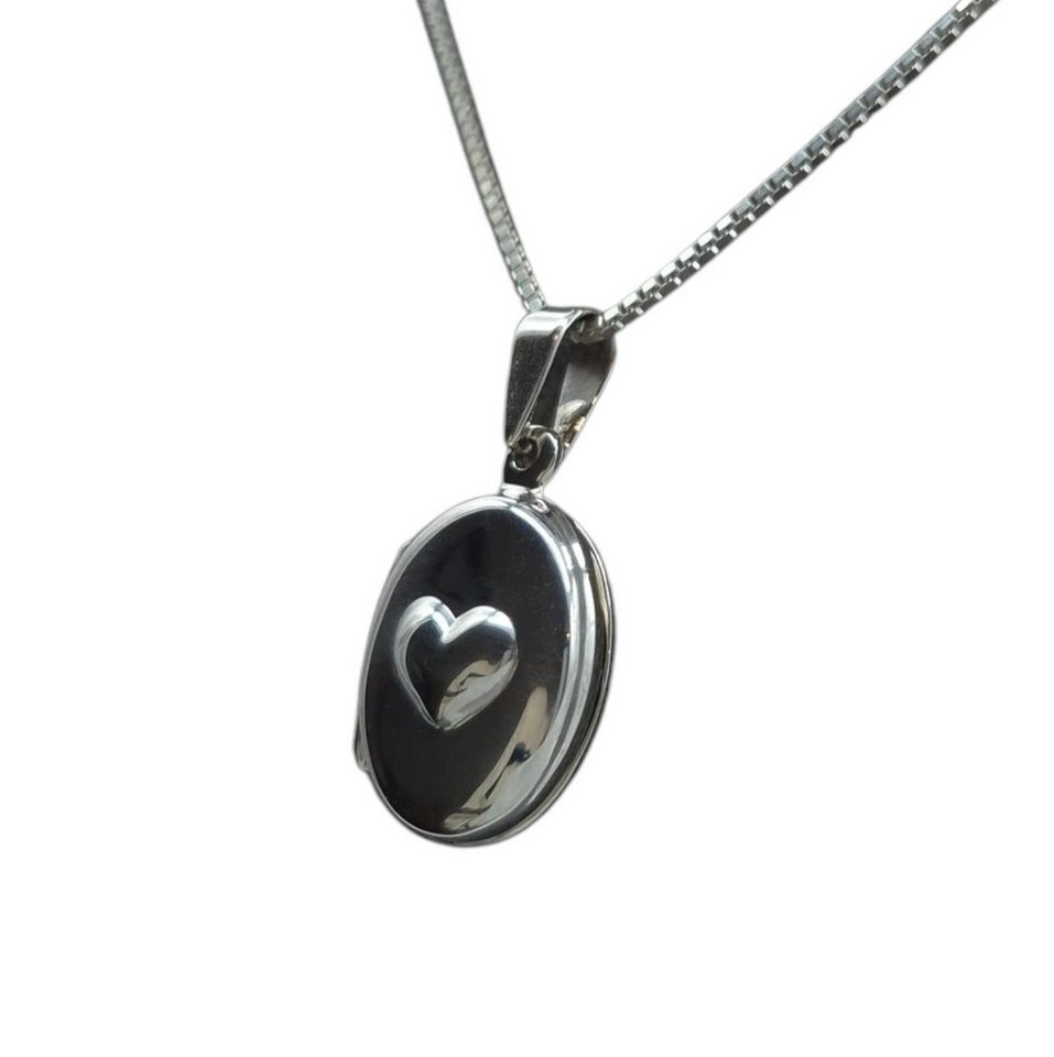 NAHLE Kette mit Anhänger Silber Herz Kette Amulett Medaillon zum Öffnen für Bilder Herzkette (2-tlg., inklusive Schmuckbox), Silber Herz Medallion zum Öffnen für 2 Bilder - aufklappbar von NAHLE