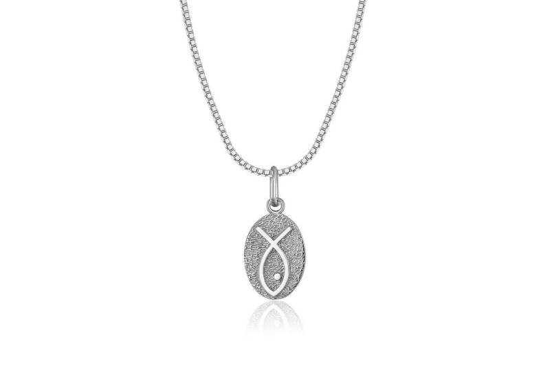 NAHLE Kette mit Anhänger Silber Kette Ichthys Fisch-Symbol 925 Silber Christusfisch Jesusfisch (2-tlg., inkl. Schmuckbox), 925 Silber Anhänger - rhodiniert von NAHLE