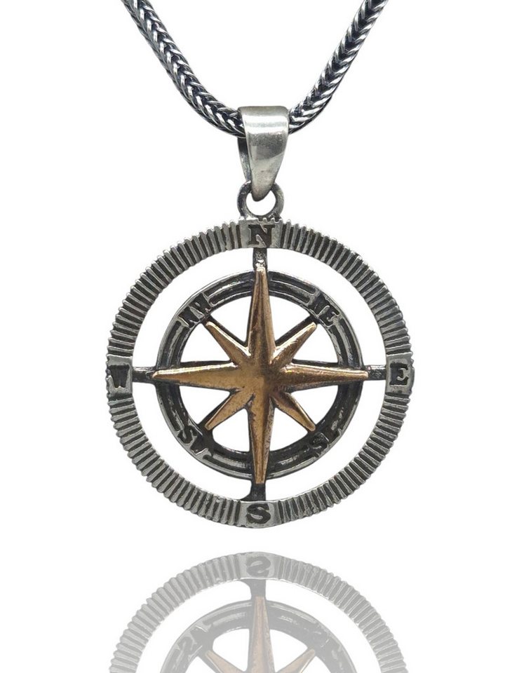 NAHLE Kette mit Anhänger Silber Kompass Herren Damen Fuchsschwanzkette Maritim (2-tlg., inkl. Schmuckbox), 925 Silber Anhänger von NAHLE