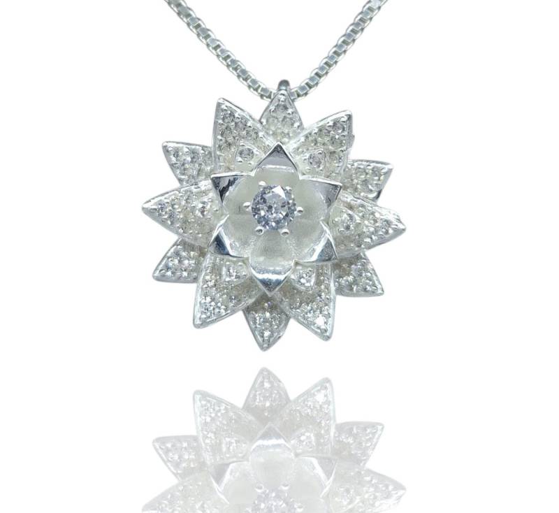 NAHLE Kette mit Anhänger Silber Lotus Blume des Lebens Blüte Talisman Lebensblume Geschenk (2-tlg., inkl. Schmuckbox), sehr hochwertig verarbeitet von NAHLE