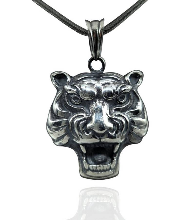 NAHLE Kette mit Anhänger Silber Tiger mit Silber Fuchsschwanz Kette 55cm 65cm (2-tlg., inkl. Schmuckbox), 925 Silber Fuchsschwanzkette 55cm oder 65cm Länge auswählbar von NAHLE